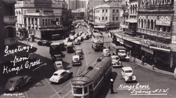 Trams and trolley buses pass through Kings Cross intersection in the 1950s (picture: City of Sydney Archives)